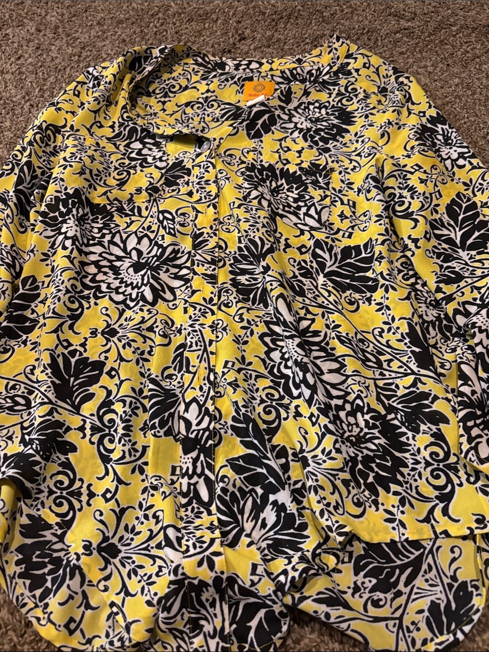 Ruby Rd. Yellow Black White Floral Button-Front Blouse